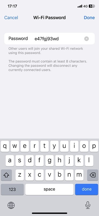 Creating your own password for hotspot on iOS.