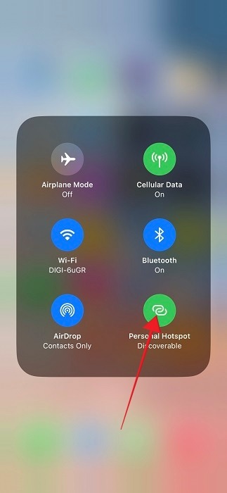 Disabling "Personal Hotspot" from Control Center on iOS.