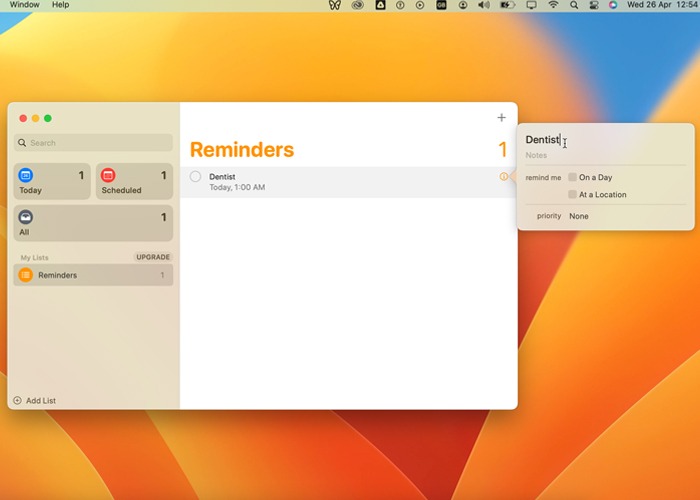 Setting Up Alarm On Mac Reminders App Naming The Reminder