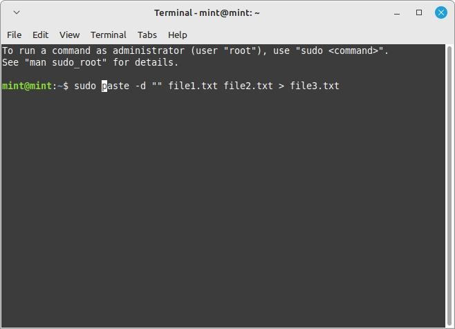 Terminal Paste Concatenate File1 Txt And File2 Txt 1