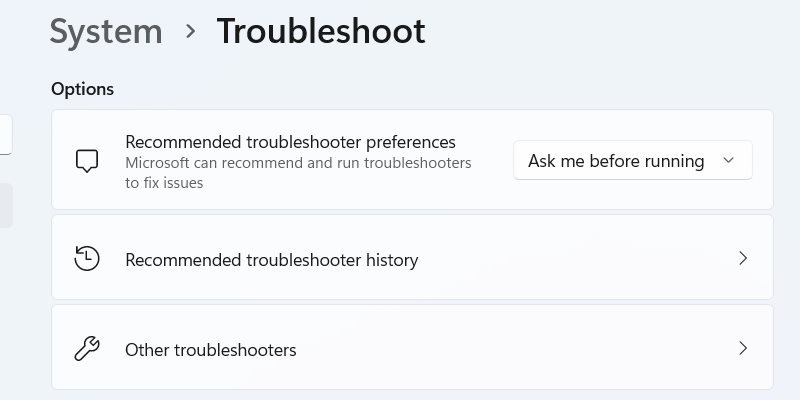 The Troubleshoot settings showing the "Other troubleshooters" option.
