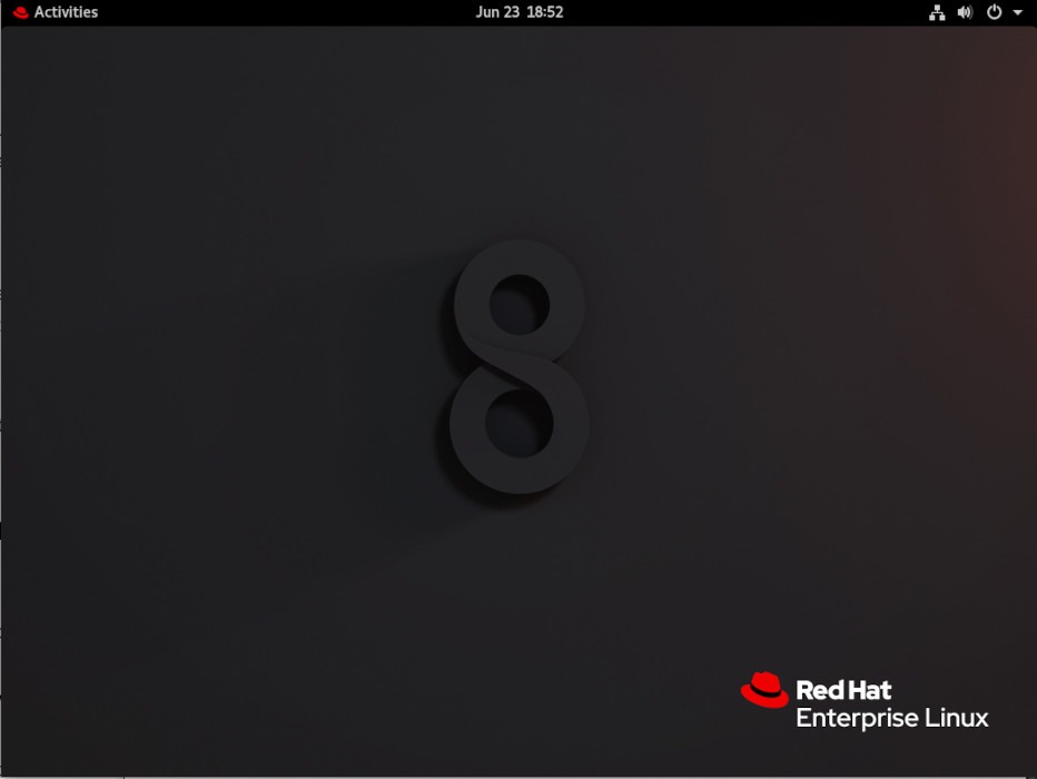A screenshot of the basic RHEL 8 desktop.