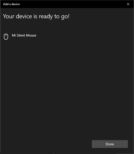 The Windows Add a device wizard, with a Bluetooth mouse synced.