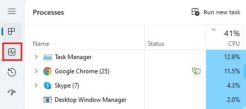 Click "Performace" icon in the Windows task manager