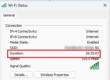 View Duration in "Wi-Fi Status" dialog