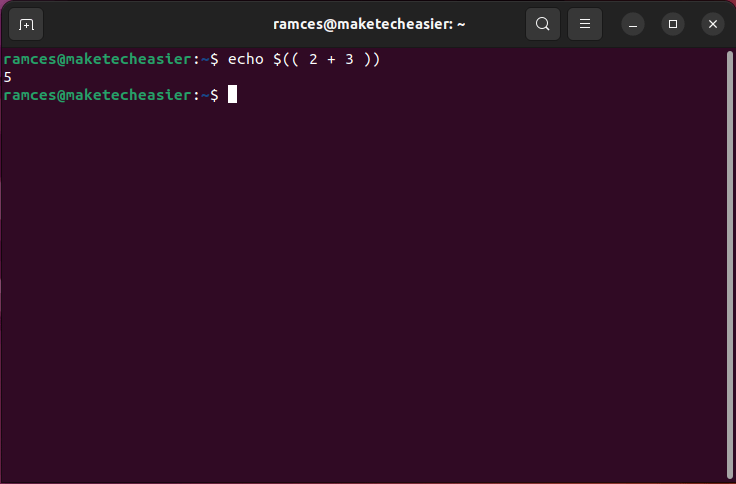 A terminal showing a simple shell arithmetic command.