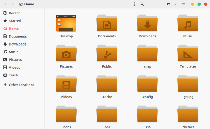 A screenshot of the Nautilus file manager with the Obsidian icon theme.