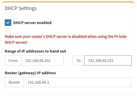 A screenshot of the "DHCP settings" with a new "To" value.