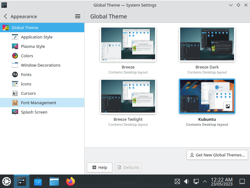 A screenshot showing the different themes available in KDE.