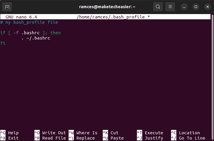 A terminal showing a basic if statement in bash_profile.
