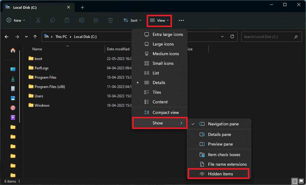 Making "Hidden items" viewable in File Explorer.