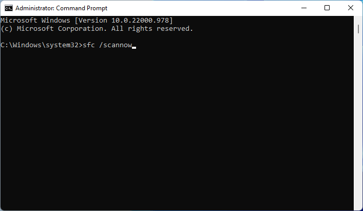 Running SFC scan in Command Prompt. 