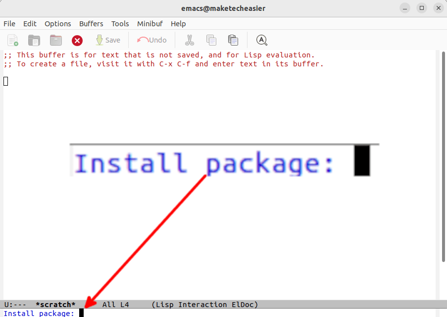An Emacs window showing the "Install Package:" prompt.
