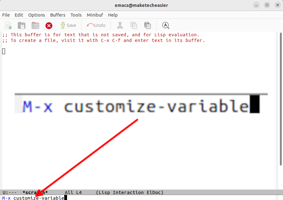 An Emacs window showing the customize-variable function.