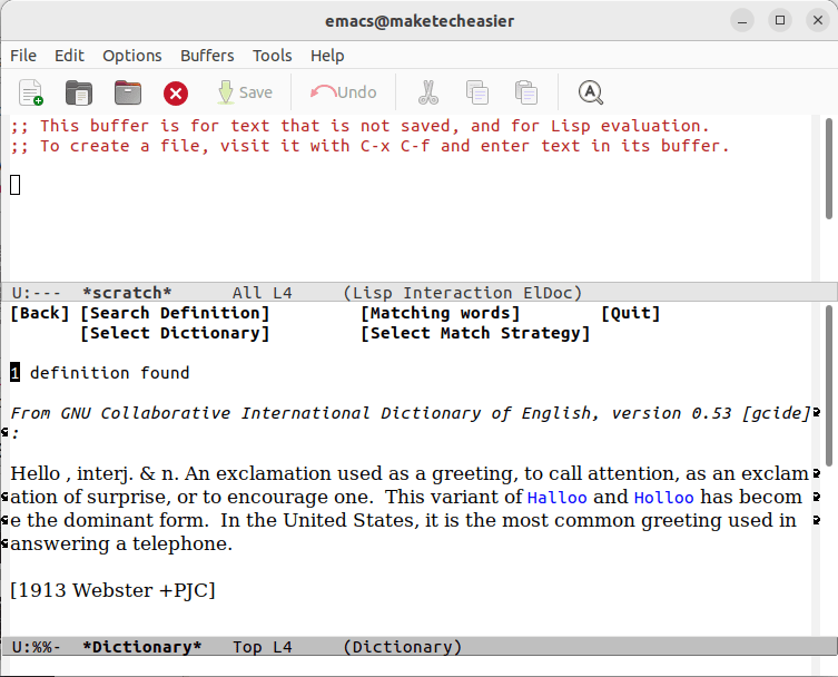An Emacs window showing an example definition from inside Emacs. 