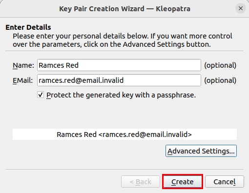 A screenshot highlighting the "Create" button.