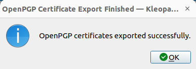 A screenshot showing successful key export.
