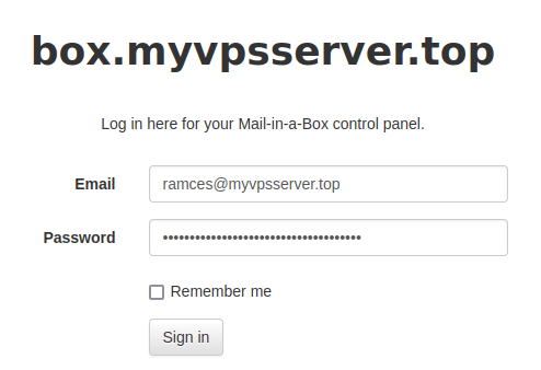 A screenshot showing the email server's login page.