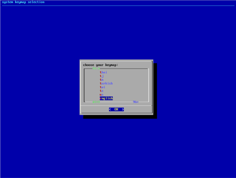 A screenshot of the keymap settings output from the Parabola LiveISO.