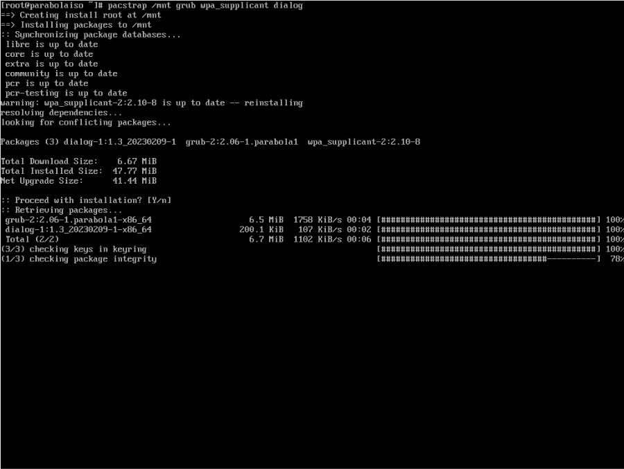 A screenshot showing the installation process for the GRUB bootloader.