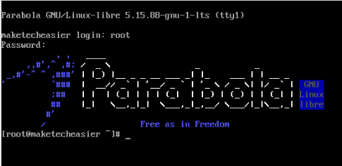 A screenshot of the Parabola Linux console.