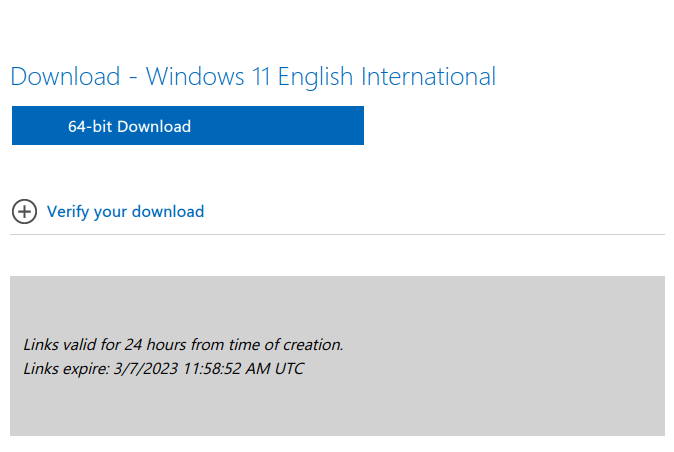 A screenshot of the Windows 11 ISO download page.