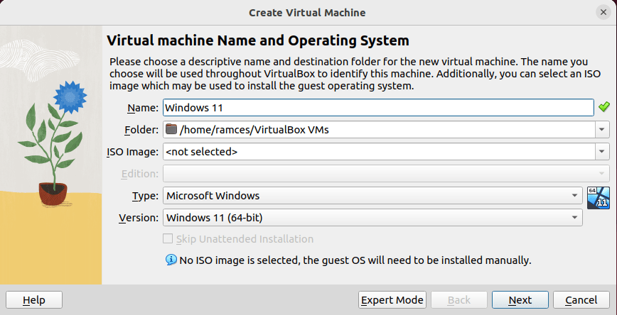 A screenshot showing the VM setup process for Windows 11.