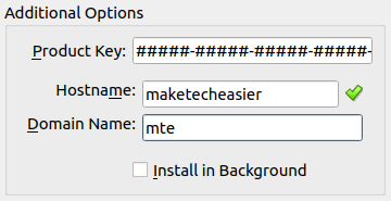 A screenshot showing the hostname and domain name of the VM.