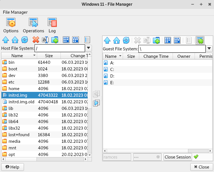 A screenshot of the File Manager window in VirtualBox.