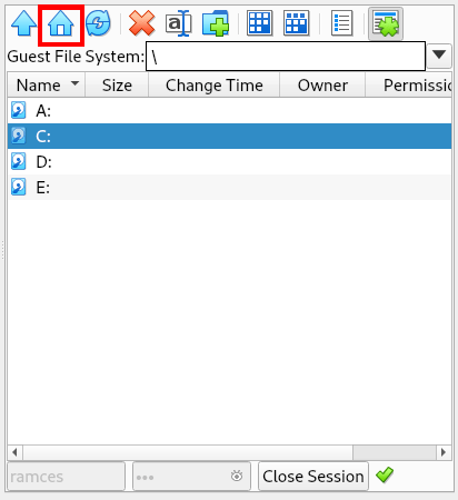 A screenshot showing the Guest File System Picker side of the File Manager.