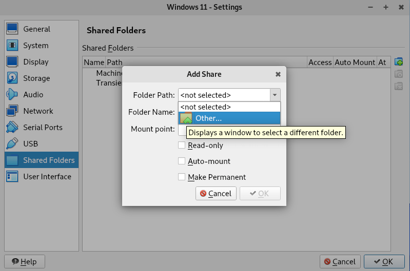A screenshot showing the Share Folder creation prompt.