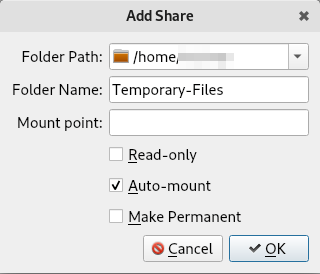 A screenshot showing the properly set-up shared folder.