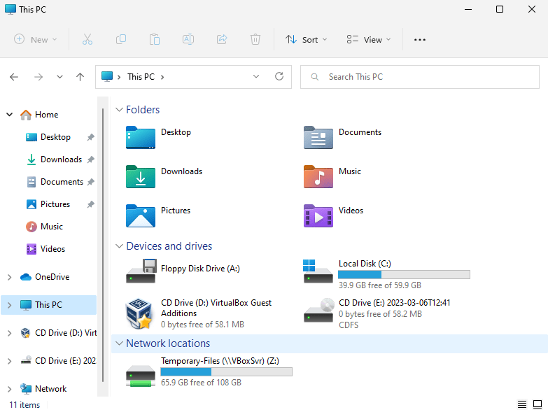 A screenshot showing the mounted shared folder in the VM.
