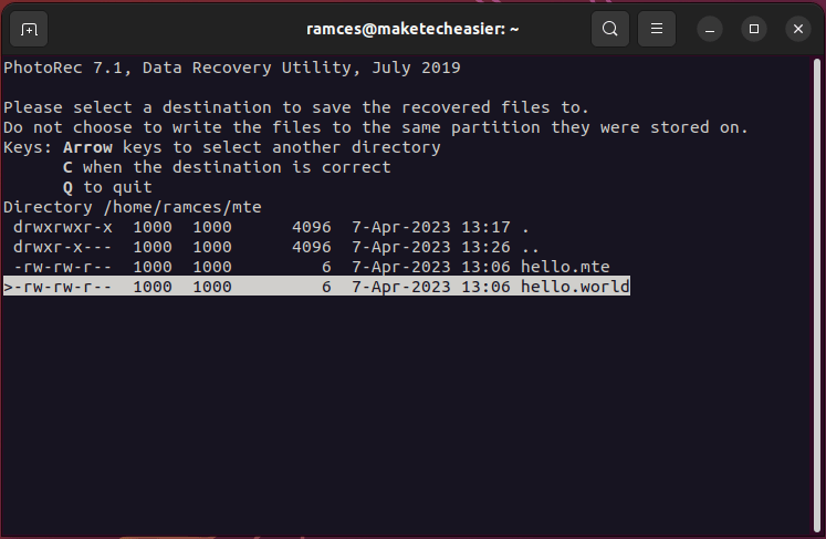 A screenshot showing the output directory prompt.