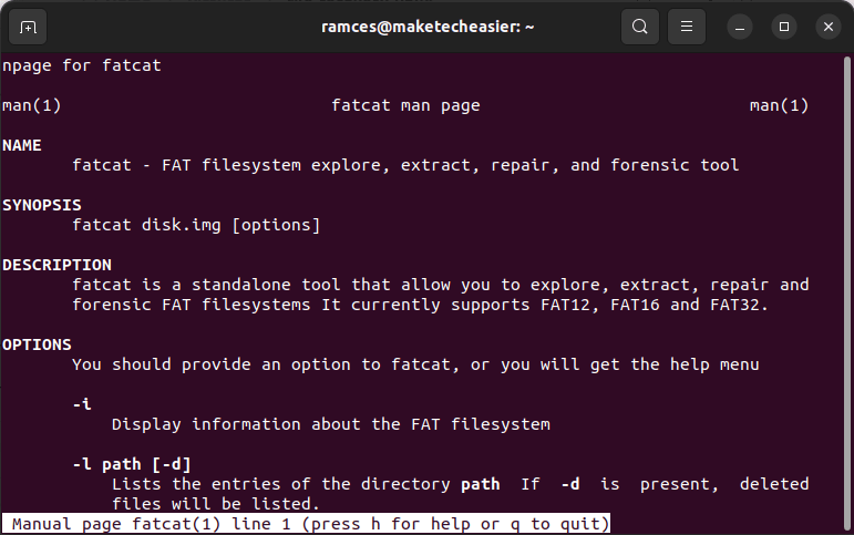 A screenshot of the fatcat man page.
