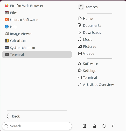 A screenshot of ArcMenu's Favorite applications list.