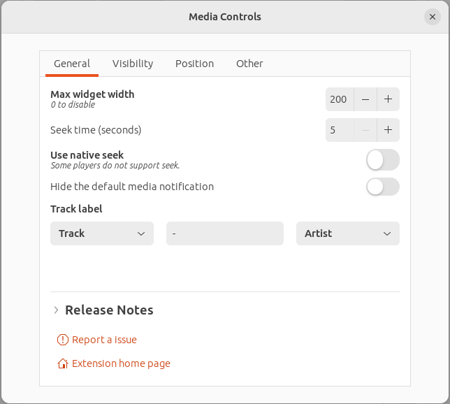 A screenshot showing the settings for the Media Controls extension.