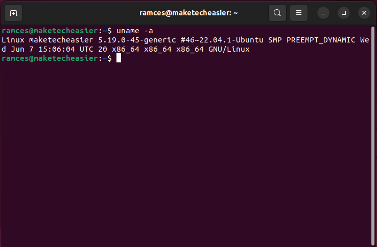 A terminal showing the current version of the Linux kernel on Ubuntu 22.04.