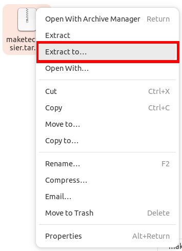 A screenshot highlighting the "Extract to..." option in Nautilus.