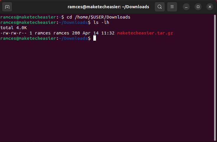A terminal showing the contents of the Downloads directory.