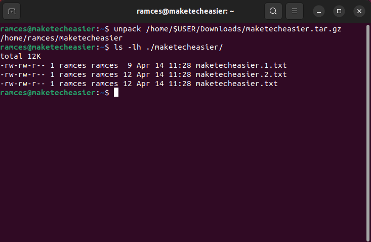 A terminal showing the contents of the Tar.gz file.